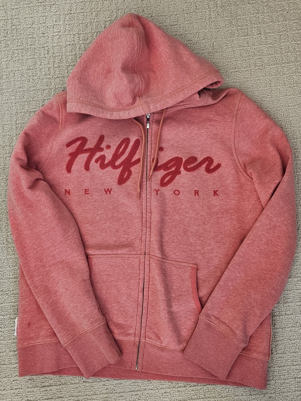 Tommy Hilfiger Script Logo Full-Zip Hoodie Red Like New